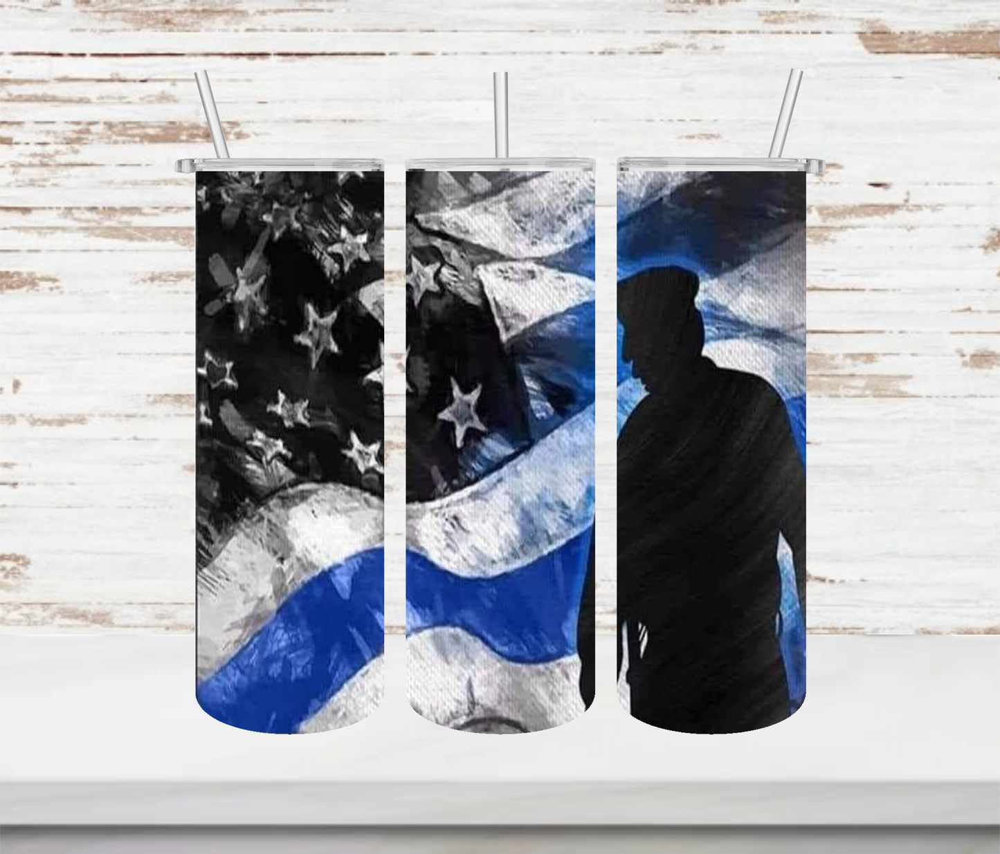 Blue Line with Police Silhouette Tumbler