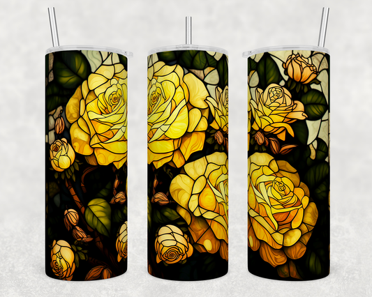 Stained Glass Yellow Rose Tumbler