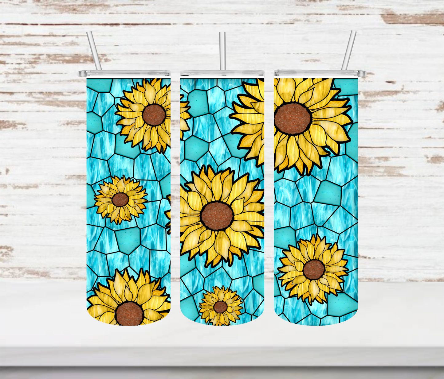 Sunflower Stained Glass on Teal Tumbler